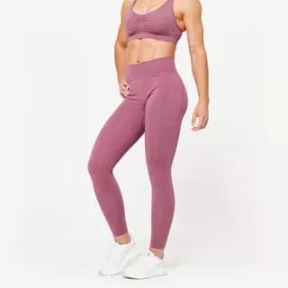 DOMYOS Leggings donna palestra 900 modellanti traspiranti vita alta lilla