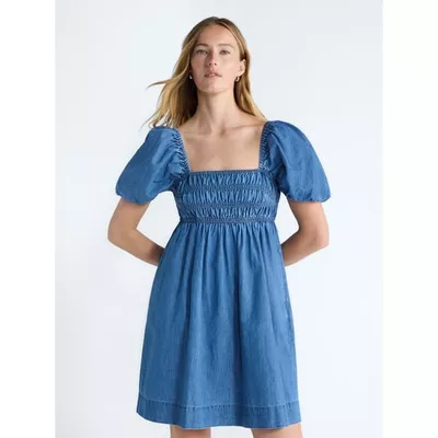 Free Assembly Women's and Women's Plus Puff Sleeve Peasant Mini Dress, Sizes XS to 4X