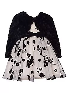 Little Girl's 2-Piece Faux Fur Cardigan & Burnout Dress Set