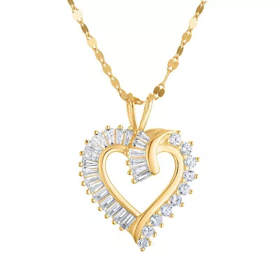 14k Gold Over Sterling Silver Cubic Zirconia Baguette Heart Pendant Necklace