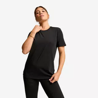 DOMYOS T-shirt nera donna palestra regular fit traspirante