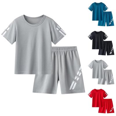 Agkizg 2PC Loose Fitting Short Sleeve Top Shorts Set Outdoor Sport Casual Summer Outfits (Boy's or Boy's Plus),2-Piece Set,Sizes 2-12 Years