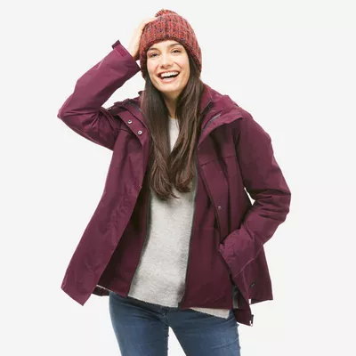 FORCLAZ 3-in-1-Jacke Damen bis 0 °C warm Wandern - NH100 violett