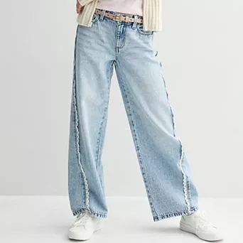 Girls 7-20 SO® Lace Trim Wide Leg Jeans in Regular & Plus Size