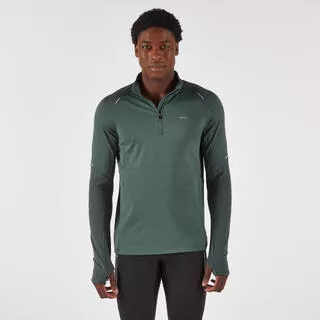 KIPRUN Maglia manica lunga running uomo RUN WARM 500 verde militare
