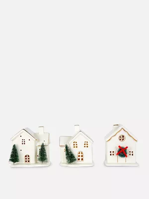 Pack de 3 casas de adorno navideñas con luces LED