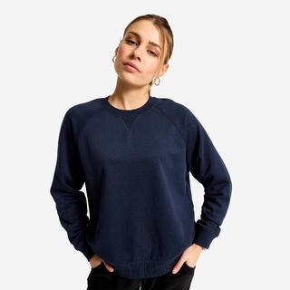 DOMYOS Felpa donna palestra girocollo pesante blu