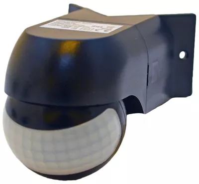 PIR-sensor, m. skumringsrelæ, m. vinkelbeslag, sort