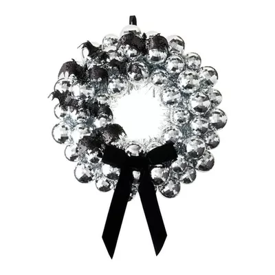 Disco Ball and Bats Wreath, Silver and Black, 17", Halloween by Way To Celebrate
