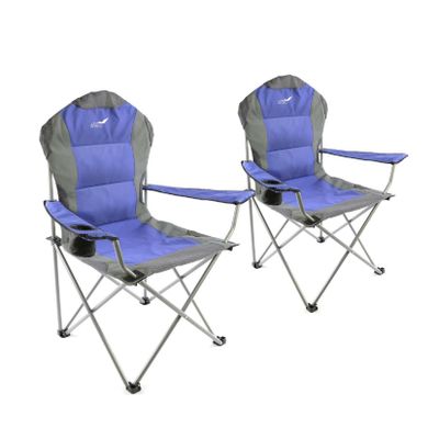 VCM 2er Set Deluxe Campingstuhl Angelstuhl   blau grau   gepolstert   klappbar   Armlehne mit Getränkehalter   Maße L 57cm x B 90cm x H 110 cm
