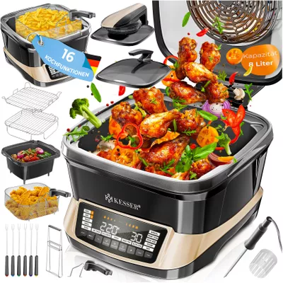 KESSER® Multikocher Küchengerät 8L & 16 Programme - Grillen, Backen, Schmoren, Dampfgaren mit Vorheiz- & Warmhaltefunktion, Schnellkochkopf, Heißluftfritteuse, Reiskocher, Slow Cooker, Joghurtbereiter
