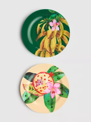 Pack de 2 platos pequeños con frutas tropicales