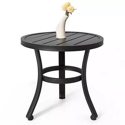 Nuu Garden 20 in. Metal Side Table, Round End Table, Black