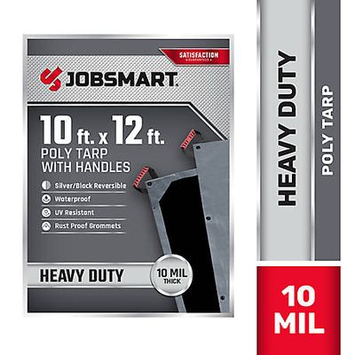 JobSmart 10 ft. x 12 ft. Heavy-Duty Tarp with Handles, Black/Silver