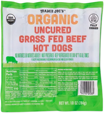 Organic Uncured Grass Fed Beef Hot Dogs