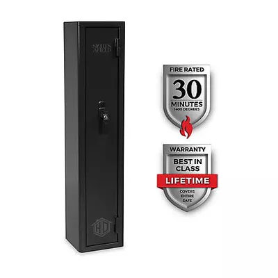 Sports Afield Home Defense 4-Gun Fireproof Biometric Lock Gun Safe, Black Textured Gloss Finish