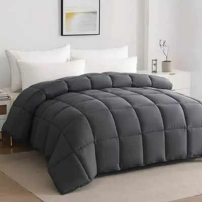 JUSTLET Luxury Solid Down Alternative Machine Washable Gray Comforters, Queen