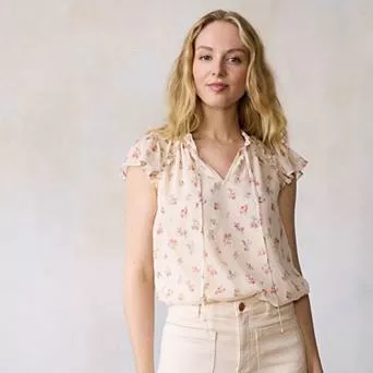 Women's LC Lauren Conrad Ruffle V-Neck with Trim Top