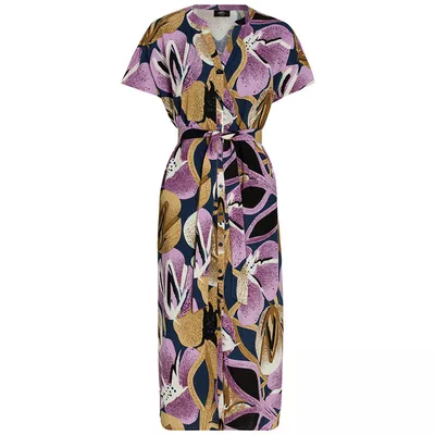 Damen Leinen-Midi-Kleid
