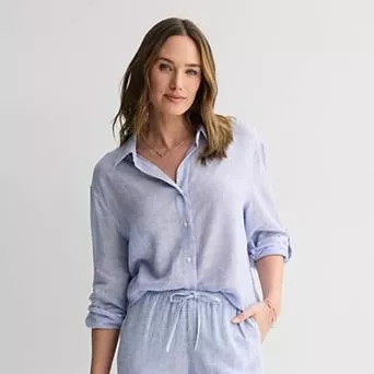 Women's Sonoma Goods For Life® Linen Oversized Boyfriend Shirt