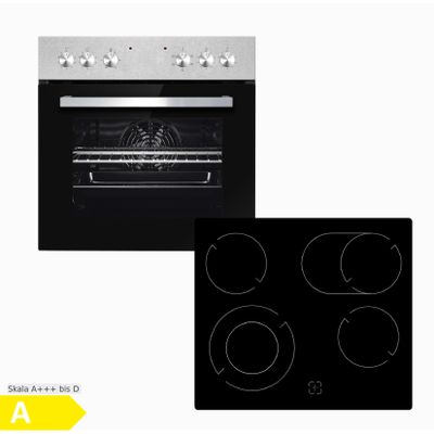 PKM Einb.-Herdset EHS4-2KBIX - Einbauherdset mit Edelstahlblende; Glaskeramikkochfeld: 2-Kreis- & Bräterzone, Backofen 65L mit 5 Funktionen