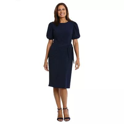 Women's London Times Sarong Wrap Crewneck Midi Dress