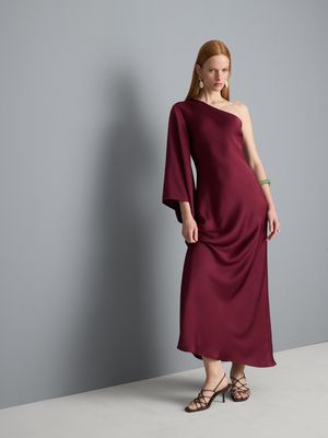 Vestido largo asimétrico con manga acampanada