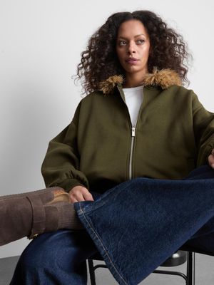 Sudadera, cremallera con ribete de pelo sint.