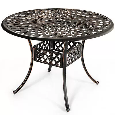 Nuu Garden Outdoor Round Cast Aluminum Dining Table, 2.24 in. Umbrella Hole, Antique Bronze