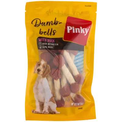 Kachní psí pamlsky Pinky Duck Dumbbells