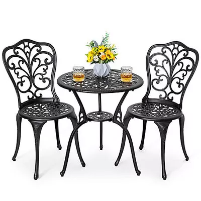Nuu Garden 3 pc. Cast-Aluminum Patio Bistro Set, Black