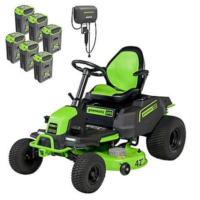 New!  Greenworks 60 V 42 in. Cordless Battery CrossoverT Riding Lawn Mower with (6) 8.0 Ah Batteries and 600 W Wall Charger