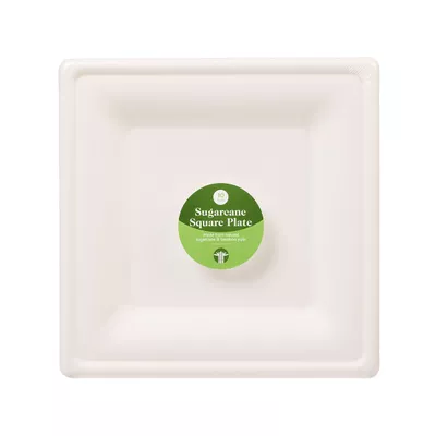 Sugarcane Plate Square 26cm 10pk