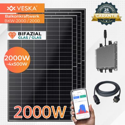 Balkonkraftwerk 2000W/2000W Bifazial Photovoltaik Solaranlage WIFI Smarte Mini-PV Anlage
