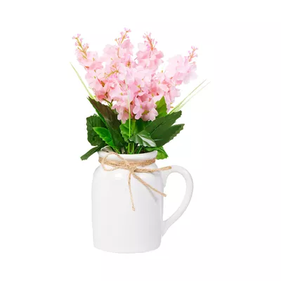 Faux Foxglove In White Jug Pink/Purple