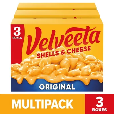Velveeta Shells and Cheese Original Mac N Cheese Dinner, 3 ct Pack, 12 oz Boxes, Shelf-Stable