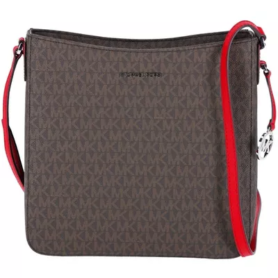 Michael Kors Women's Jet Set Travel Large Messenger Bag Crossbody Brown MK Bright Red