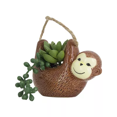 Faux Succulent in Monkey Hanging Pot