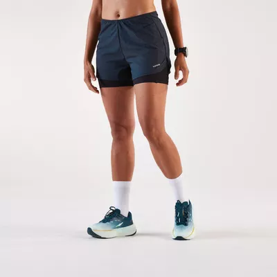 KIPRUN Laufshorts 2-in-1 Trailrunning Damen - Run 500 Comfort schwarz