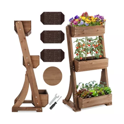 tectake® Vertikalbeet, 3 Etagen, wetterfest und standsicher, inklusive Pflanzvlies, 60 x 49 x 140 cm