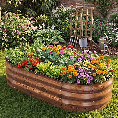 New!  Nuu Garden Galvanized 4 x 2 x 1ft. Planter Garden Box, Oval Raised Garden Bed