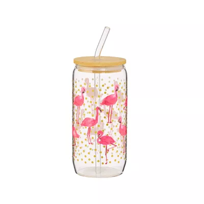 Flamingo Glass Smoothie Cup Assorted