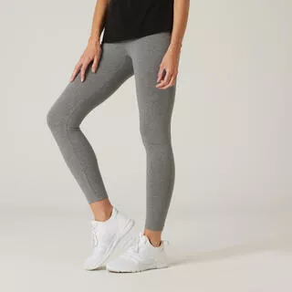 DOMYOS Leggings 7/8 donna fitness FIT+ 500 cotone leggero grigi melange