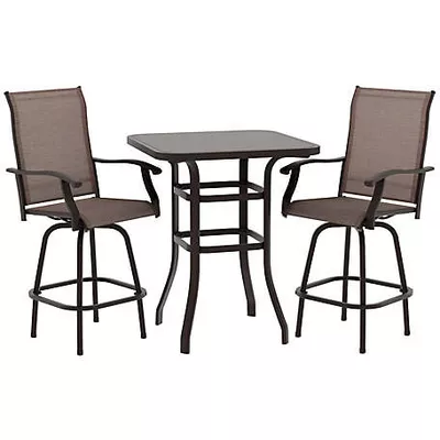 Nuu Garden 3 pc. Outdoor Swivel Bar Set with Glass Table, All-Weather Textilene
