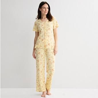Women's Croft & Barrow® Short Sleeve Textured Knit Pajama Top & Pajama Bottoms Set