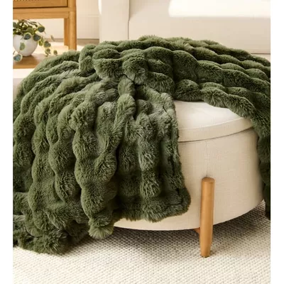 Better Homes & Gardens Green Bubble Faux Fur Ultra Soft Luxury Oversize Throw Blanket 50" x 72", Sea Turtle