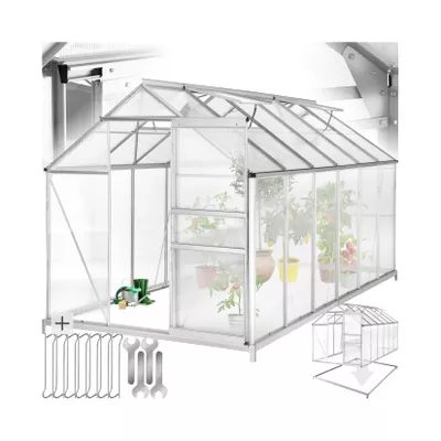 tectake® Gewächshaus mit Fundament, 11,13 m³, UV-beständig und wärmedämmend, 185 x 375 x 195 cm