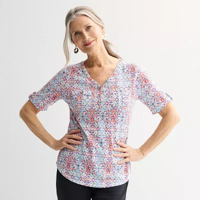 Women's Croft & Barrow® Elbow Sleeve Utility Henley Top