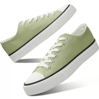 AOMAIS Womens Canvas Fashion Sneakers Classic Low Top Fabric Shoes Casual Walking Canvas Flats Cute Lace Up Tennis Shoes for Lady(Grass Green US6)