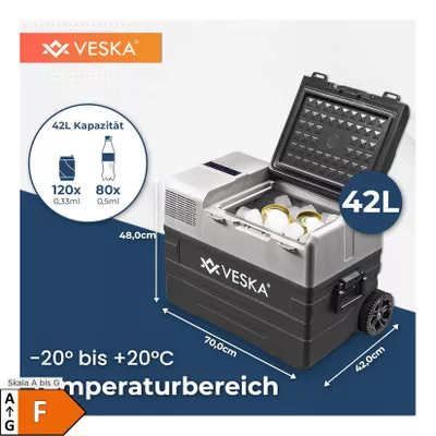 VESKA Kompressor Kühlbox elektrisch, Gefriertruhe mit APP-Steuerung - 42l anthrazit